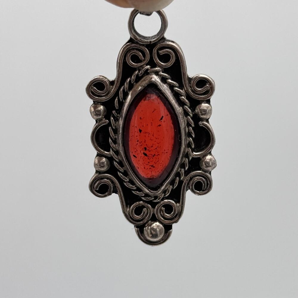 Sterling Silver Mexico Jewelry Set Earrings Pendant Filigree Cabochon Vintage - Picture 7 of 13